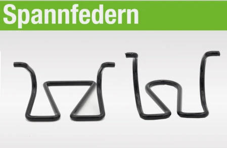 Verschiedene Spannfedern zur sicheren Fixierung von Filterelementen in industriellen Anwendungen, nebeneinander auf weißem Hintergrund dargestellt