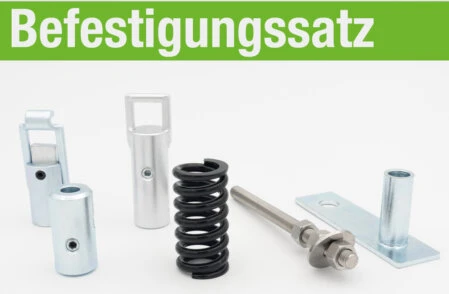 Kompletter Befestigungssatz mit Federn, Bolzen, Ösen und Montageplatte zur sicheren Anbringung von Spülwagenkomponenten