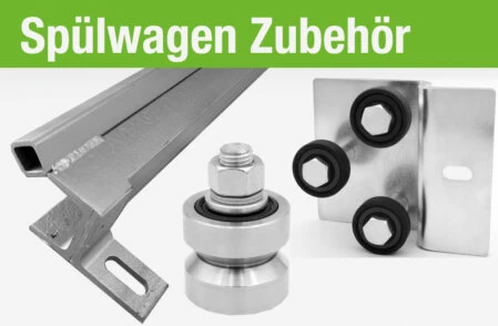 Spülwagen Zubehör: Laufrollen, Führungsschienen und Halterungen aus Metall
